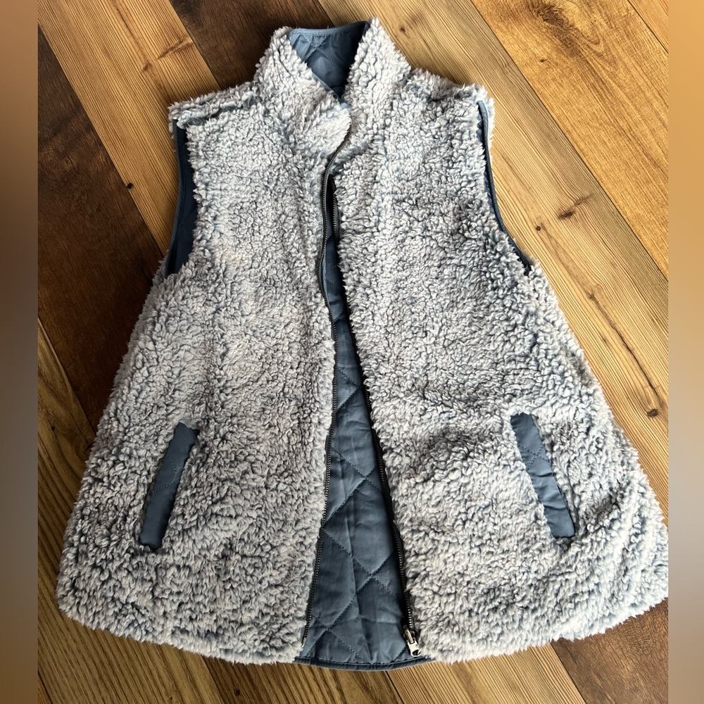 Light blue cozy super soft reversible sherpa quilted vest